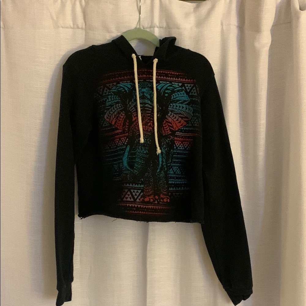 Black Cropped Graphic Sweatshirt with Hood